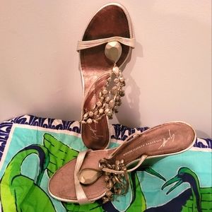 Giuseppe Zanotti grey / pewter, semi- metallic wedges w/ decorative hardware.